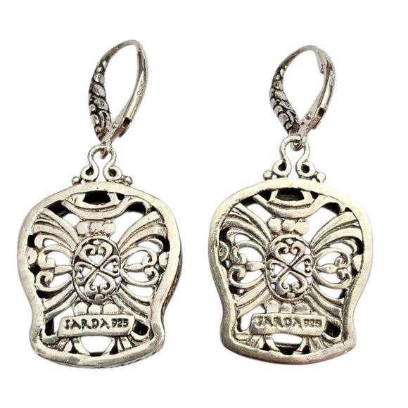 Sarda Sterling Silver Mother-of-Pearl Carved Lion Lever Back Earrings, Signed - Picture 8 of 10